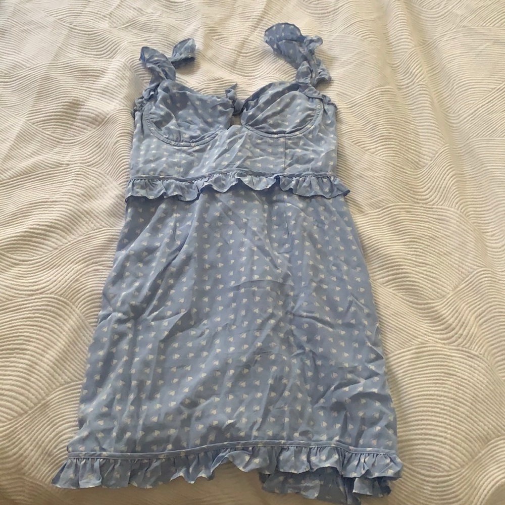 For Love & Lemons Mini Blue Heart Dress in Size M
